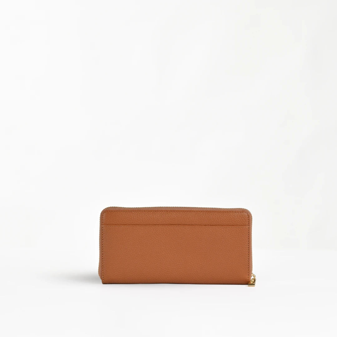 NUVE Genuine Leather Ladies Purse Wallet Zip Clouser - Caramel