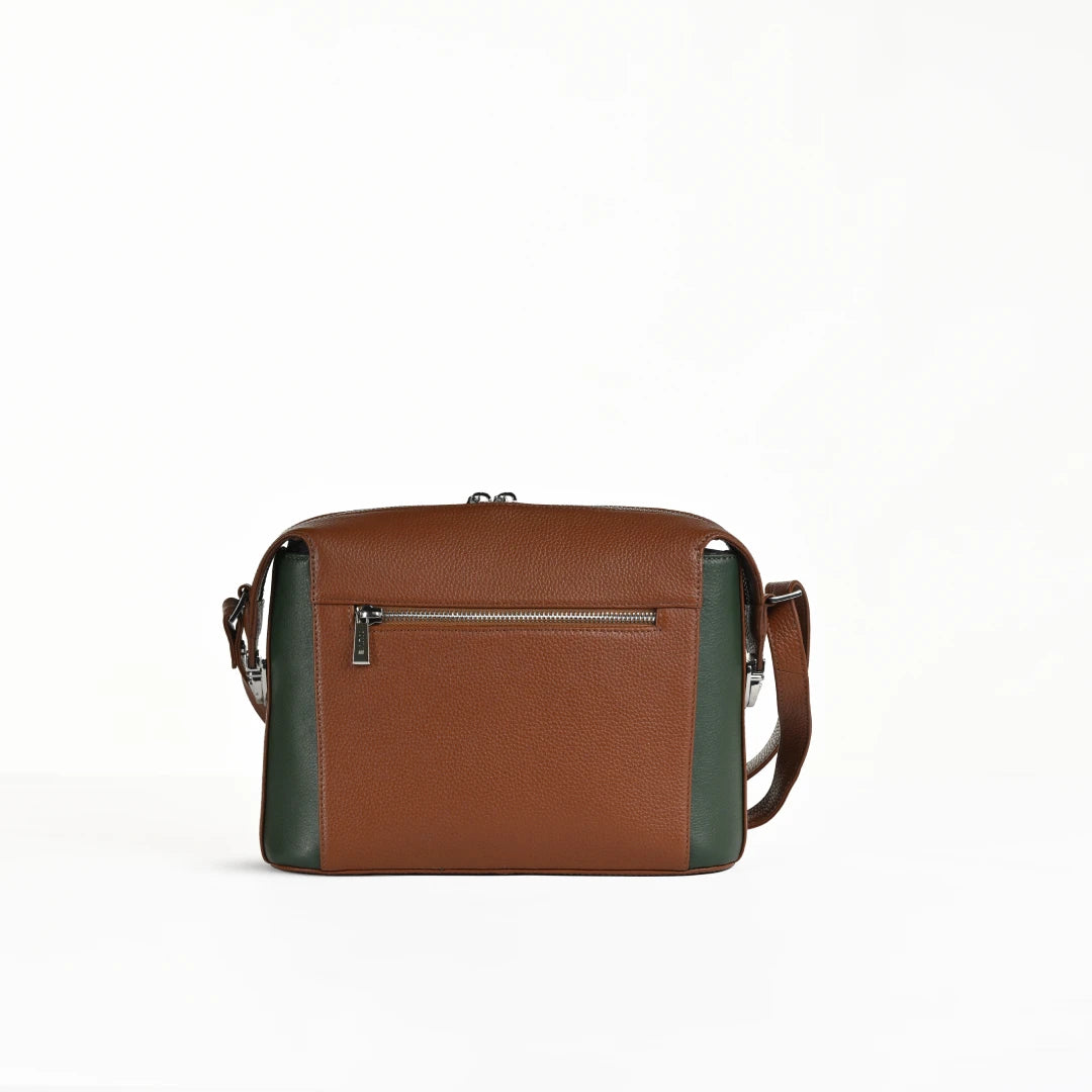 NUVE Genuine Leather Crossbody Bag for Female - Swagger -  Bi Colour (Green & Chestnut)