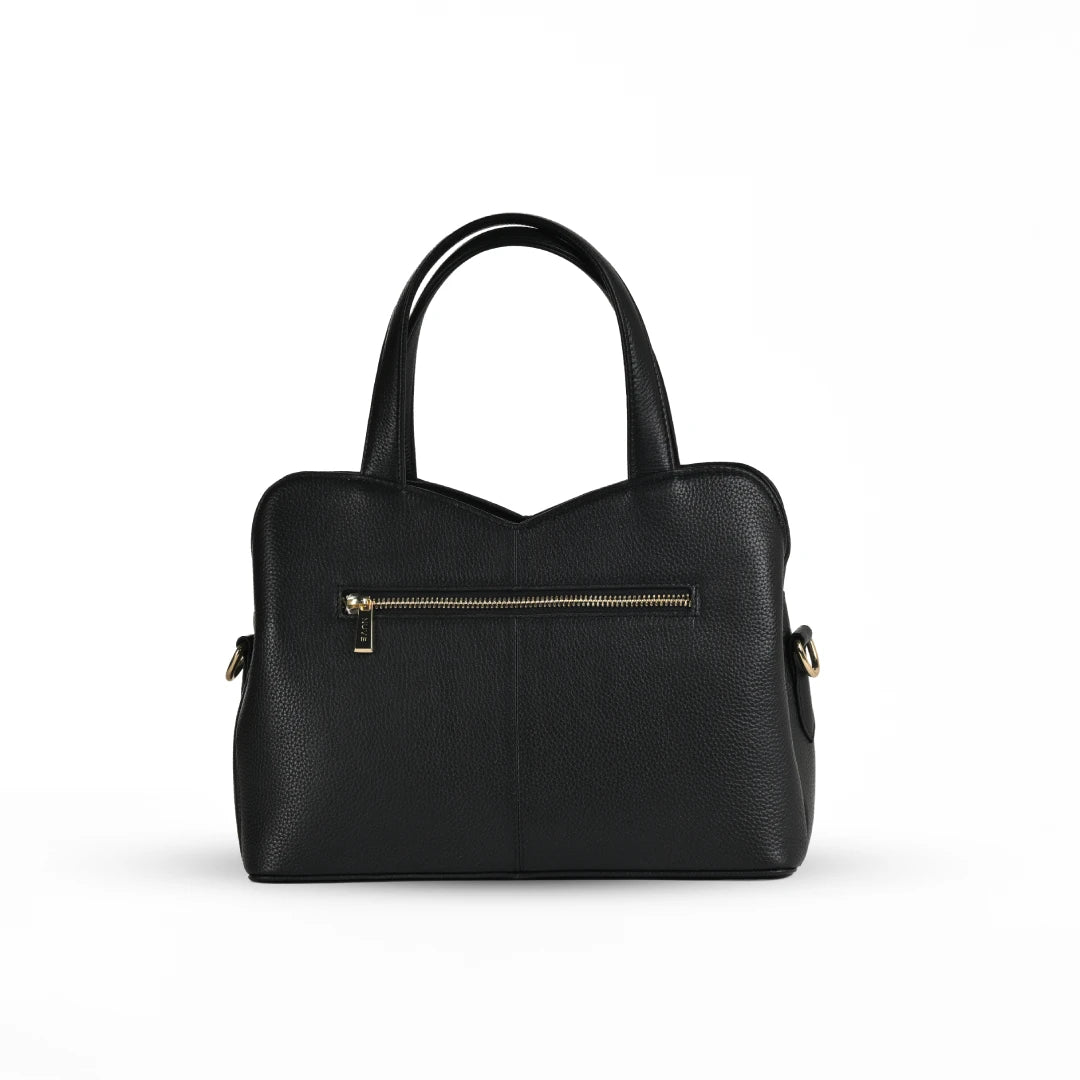 NUVE Genuine Leather Hand Bag for Female - Detailed Structure - Black