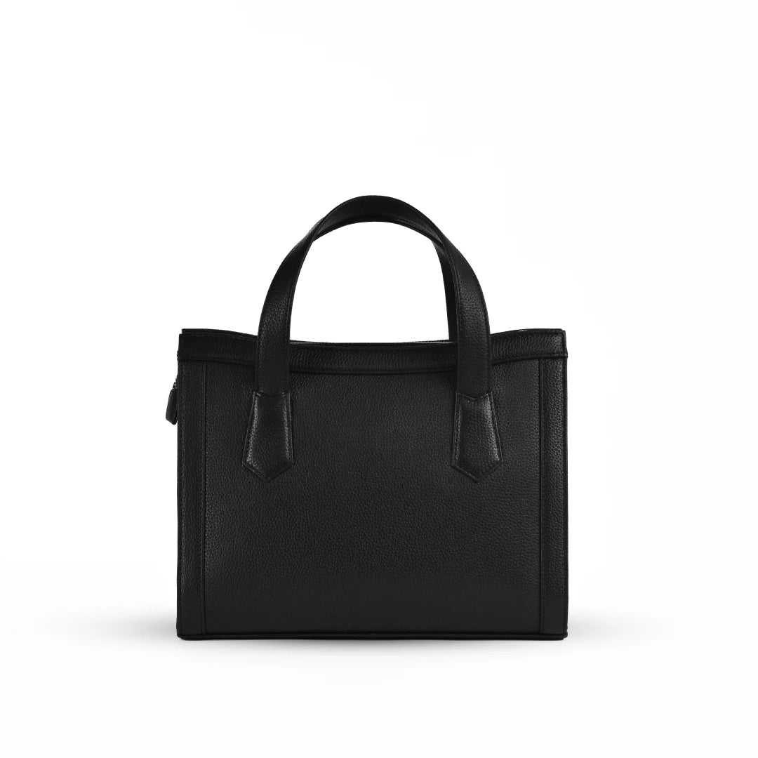 NUVE Genuine Leather Hand Bag for Female - Classic Structured Style - Black