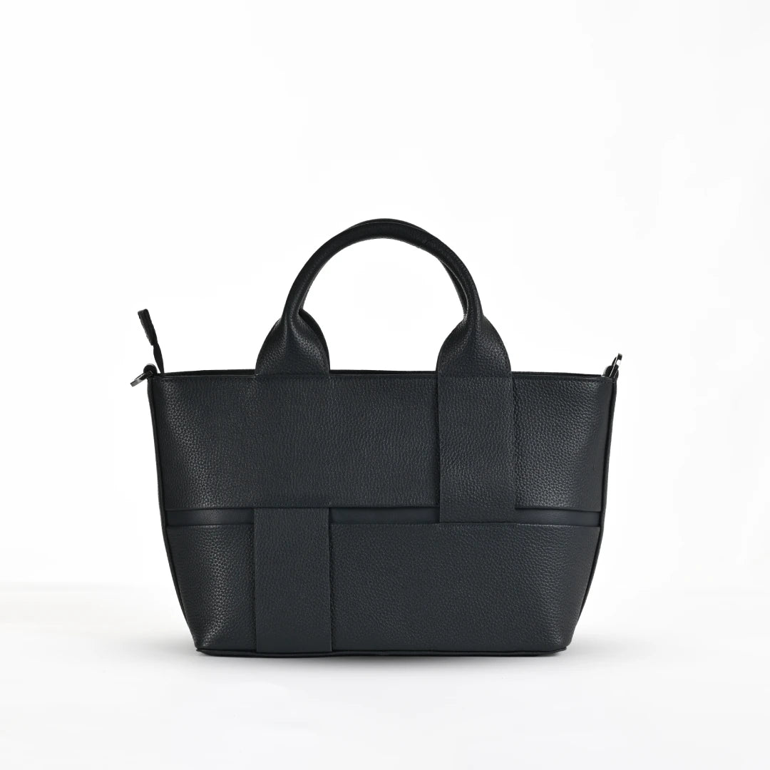 NUVE Genuine Leather Hand Bag for Female - Solid Structured - Navy
