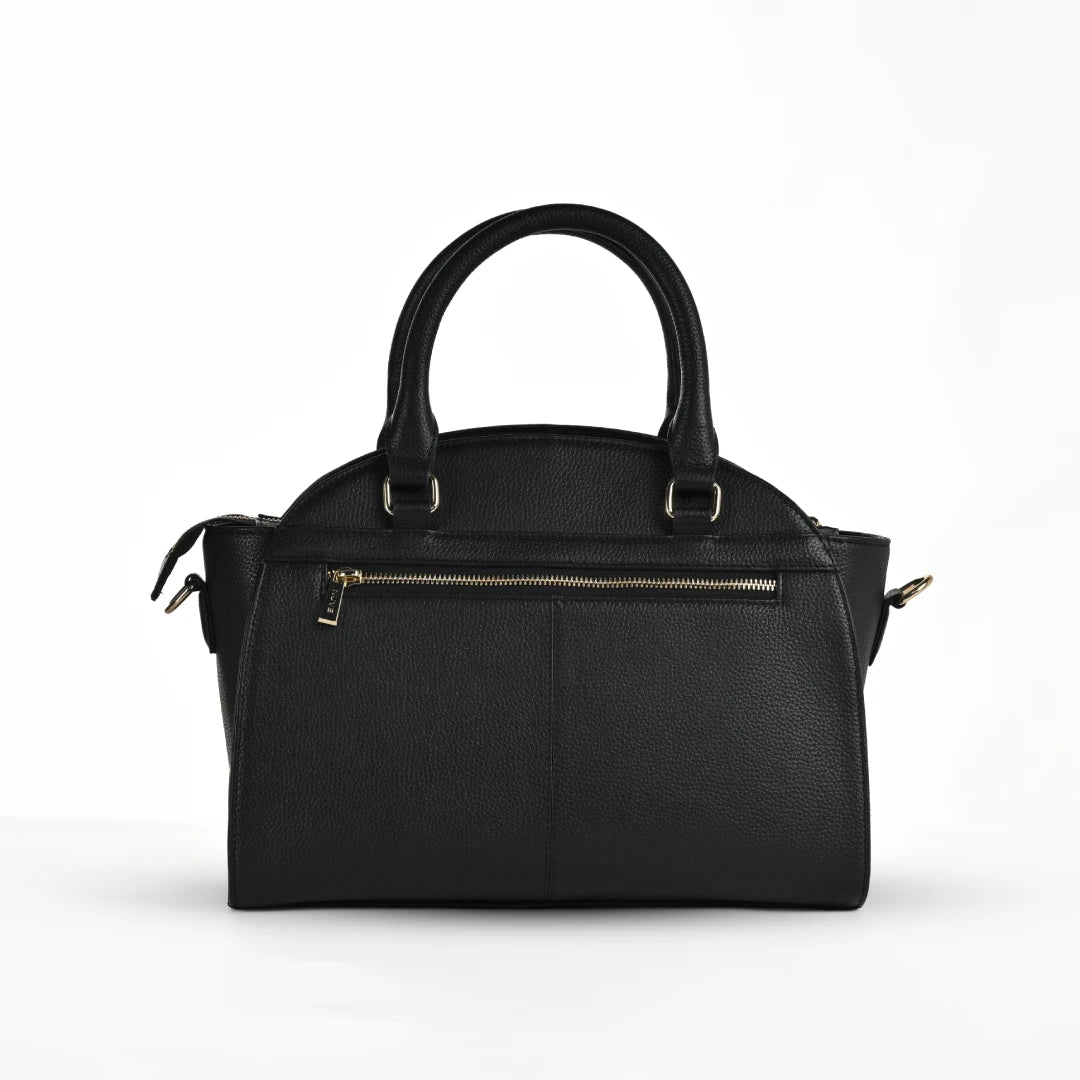 NUVE Genuine Leather Hand Bag for Female - Bucket Structured Everyday Ware - Black
