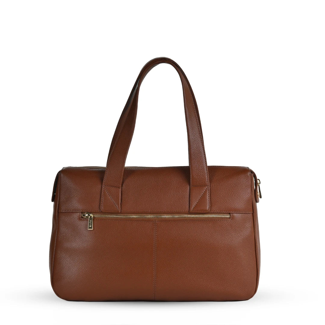 NUVE Genuine Leather Tote Bag for Female - Structured All Occassion -Chestnut