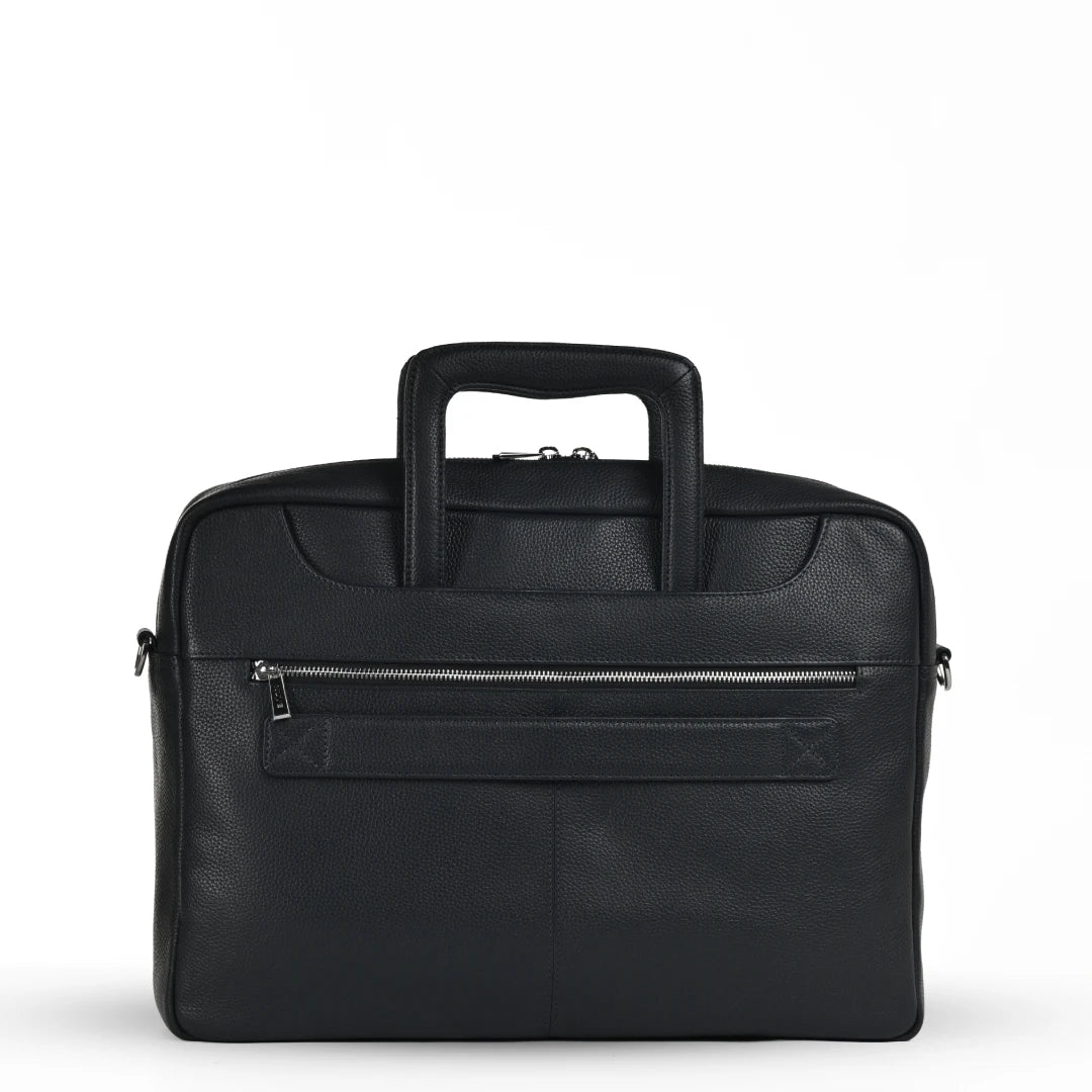 NUVE Genuine Leather Portfolio Bag for Men - Oversized Messenger Bag Laptop Carrier - Navy
