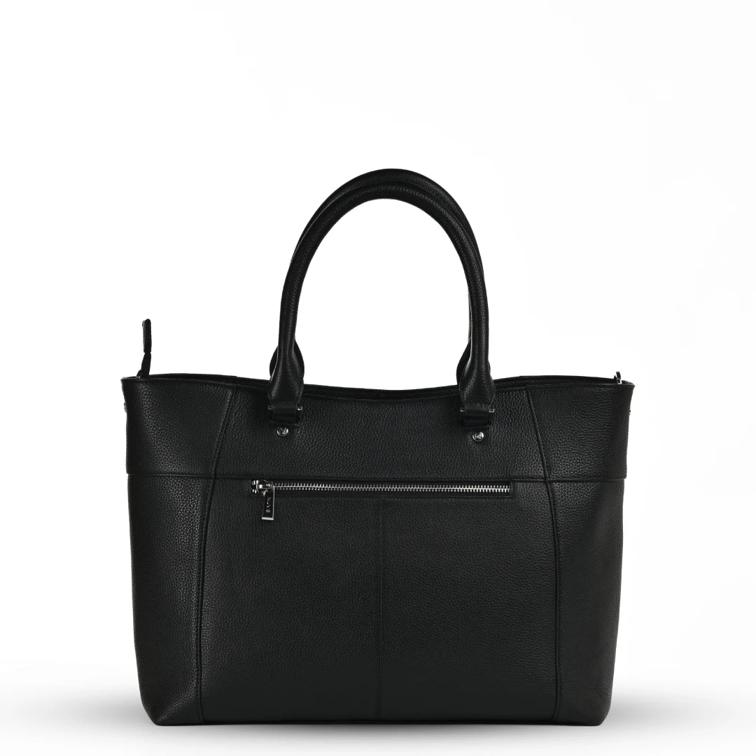 NUVE Genuine Leather Tote Bag for Female - Structured Laptop Carrier - Black
