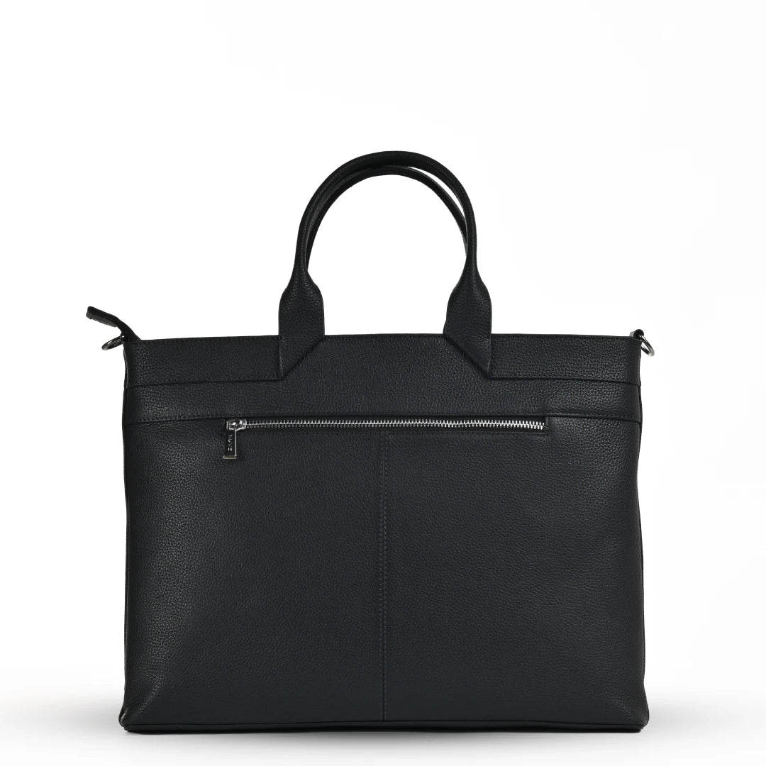 NUVE Genuine Leather Bag for Men - Corporate Structured Laptop Carrier - Navy