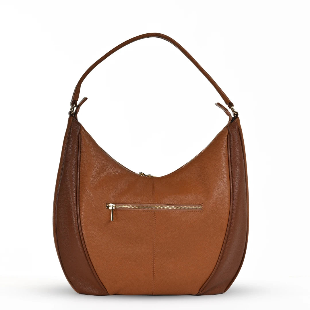 NUVE Genuine Leather Hobo Bag for Female - Structured Casual Wear -  Bi Colour (Caramel & Chestnut)