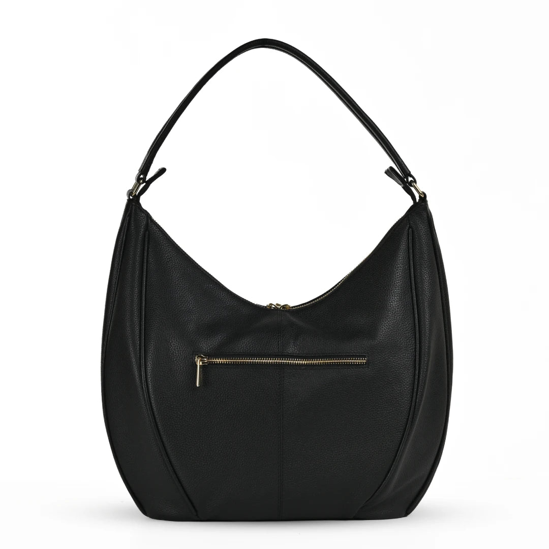NUVE Genuine Leather Hobo Bag for Female - Structured Casual Wear - Black