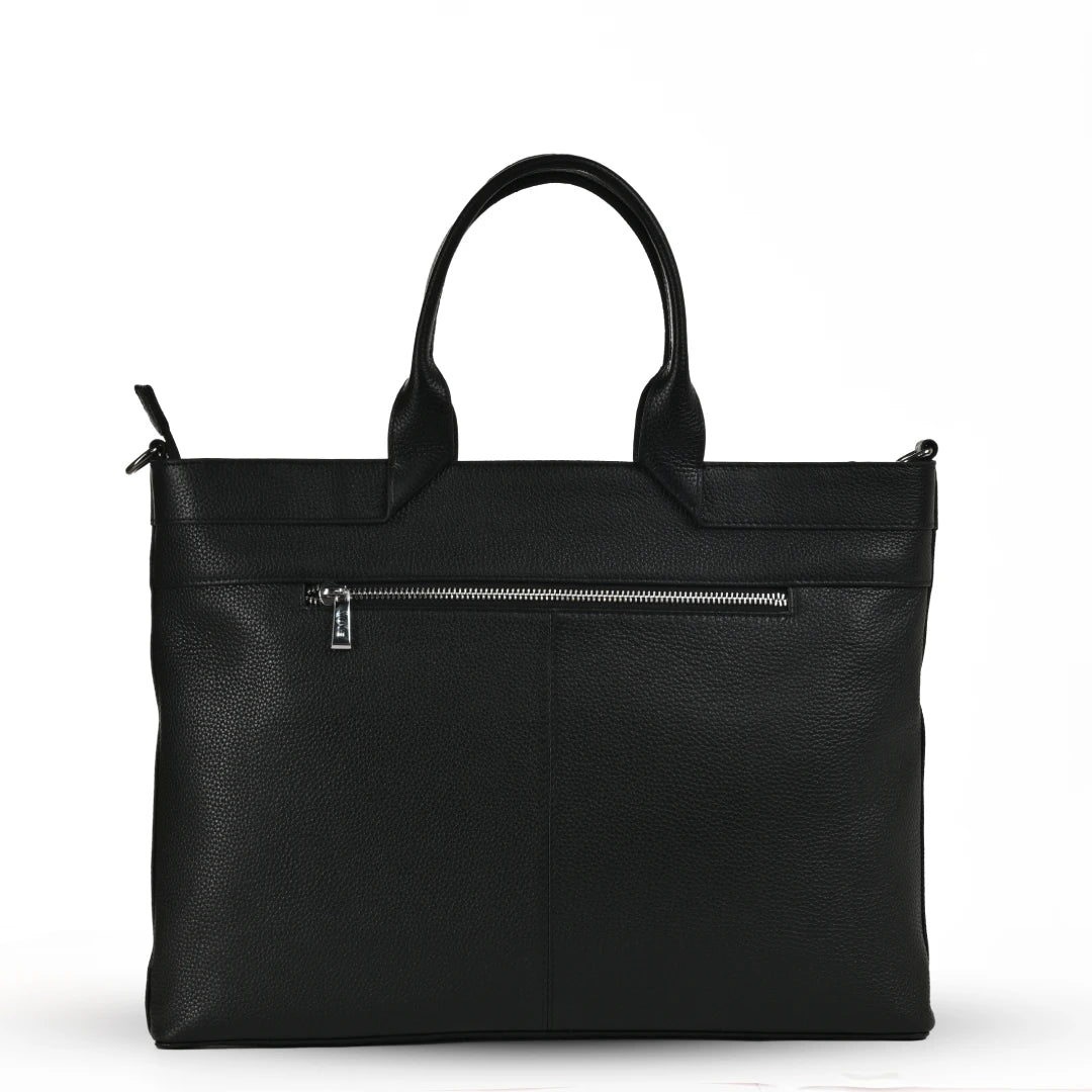 NUVE Genuine Leather Bag for Men - Corporate Structured Laptop Carrier - Black