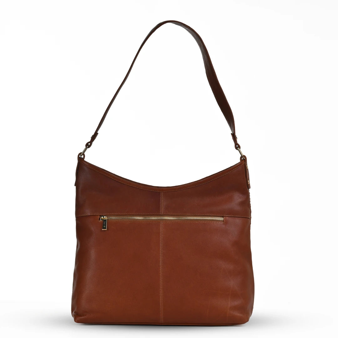 NUVE Genuine Leather Tote Bag for Female - Structured Criss Cross - Tan