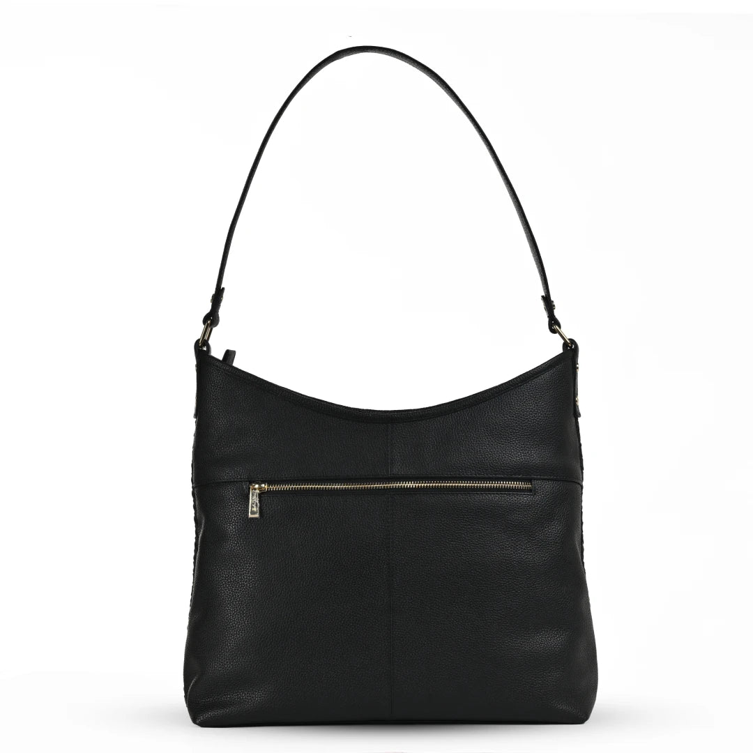 NUVE Genuine Leather Tote Bag for Female - Structured Criss Cross - Black