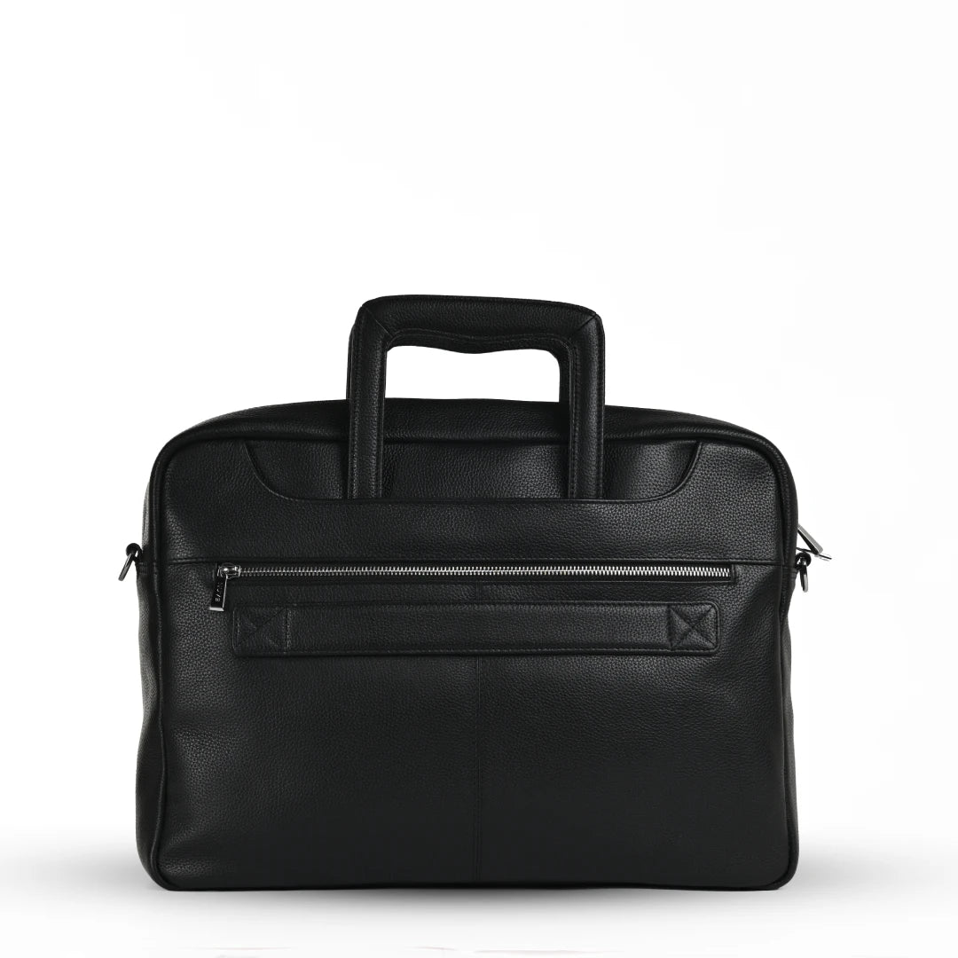 NUVE Genuine Leather Portfolio Bag for Men - Oversized Messenger Bag Laptop Carrier - Black