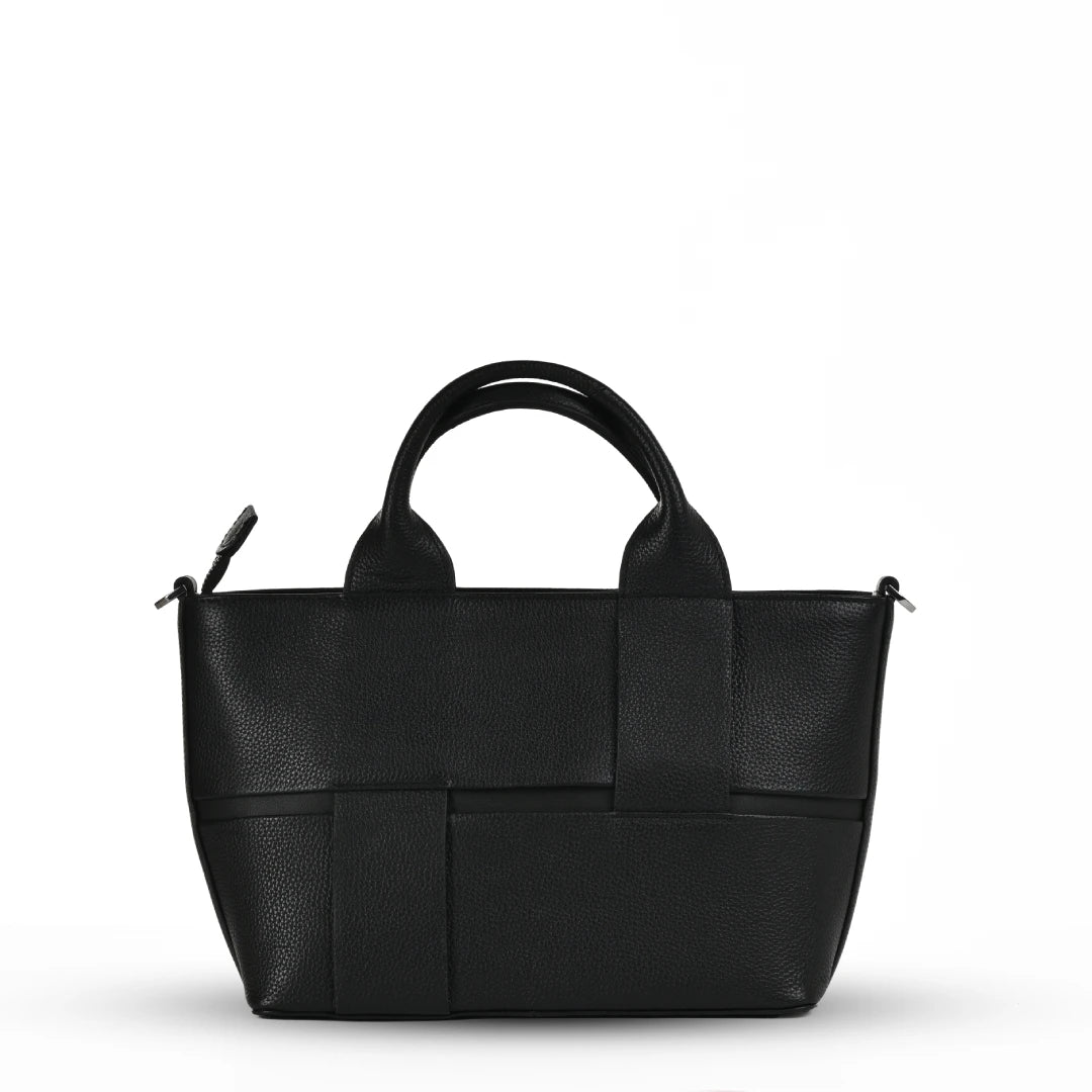 NUVE Genuine Leather Hand Bag for Female - Solid Structured - Black