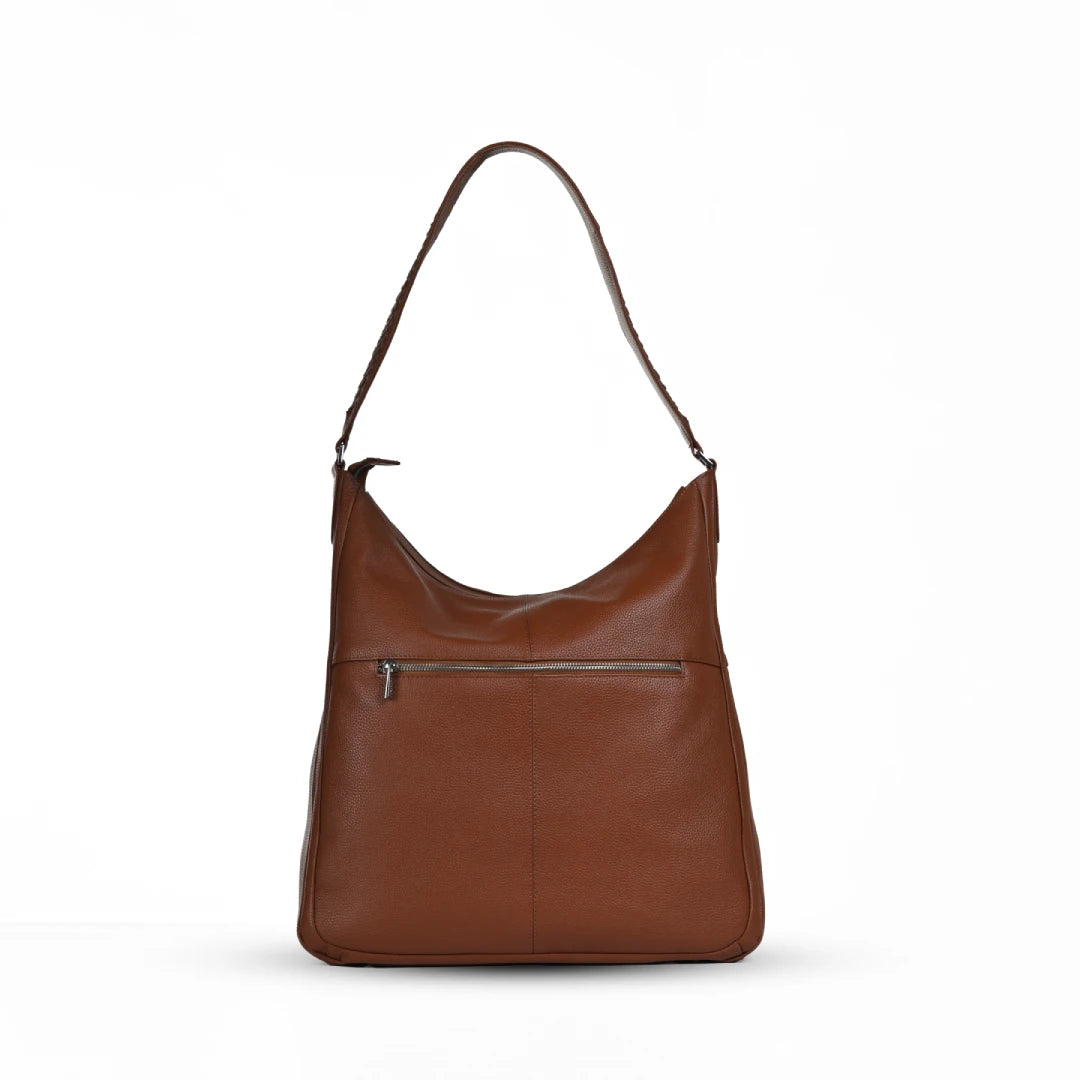 NUVE Genuine Leather Hobo Bag for Female - Structured for All Occasion - Chestnut