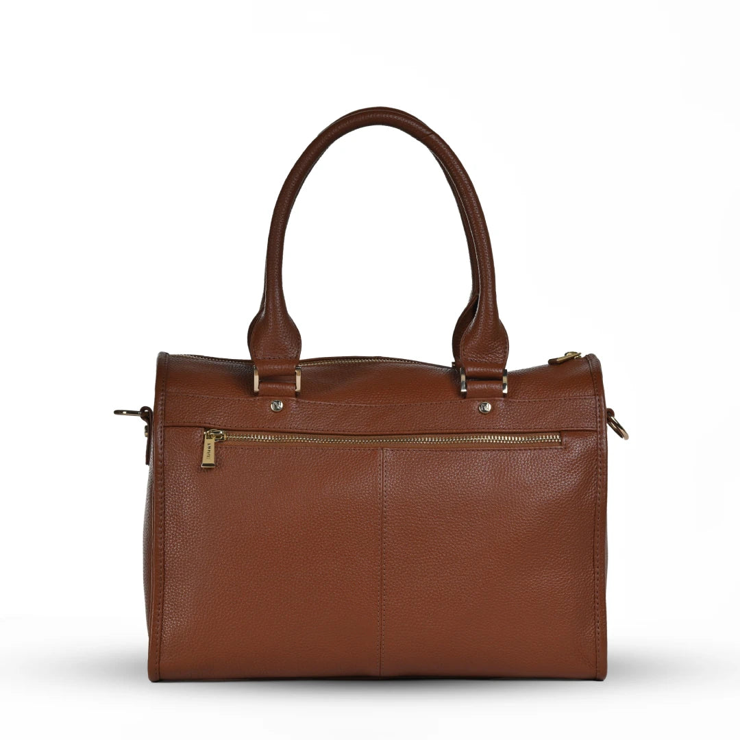 NUVE Genuine Leather Hand Bag for Female - Structured All Occasion - Chestnut
