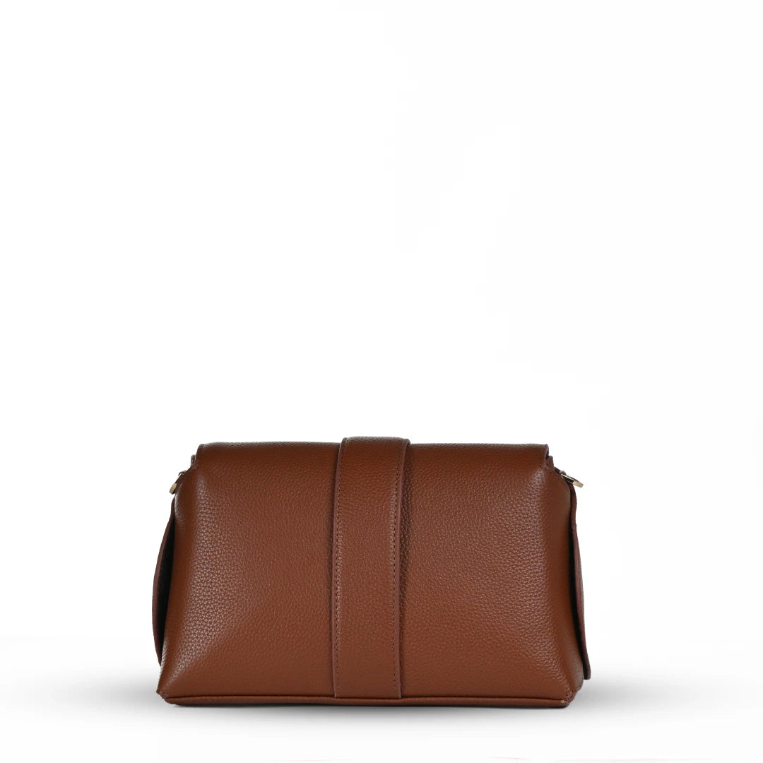 NUVE Genuine Leather Crossbody Bag for Female - Structured Polished - Chestnut