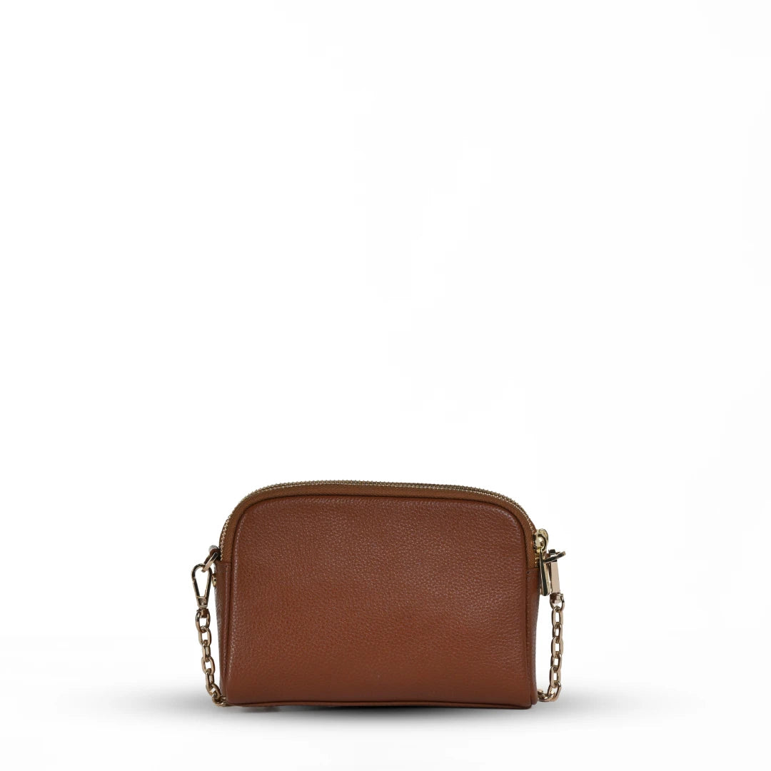 NUVE Genuine Leather Crossbody Bag for Female - Solid Structured All Day Wear -Caramel