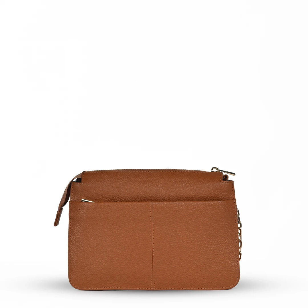 NUVE Genuine Leather Crossbody Bag for Female - Structured Hand Stiched - Caramel