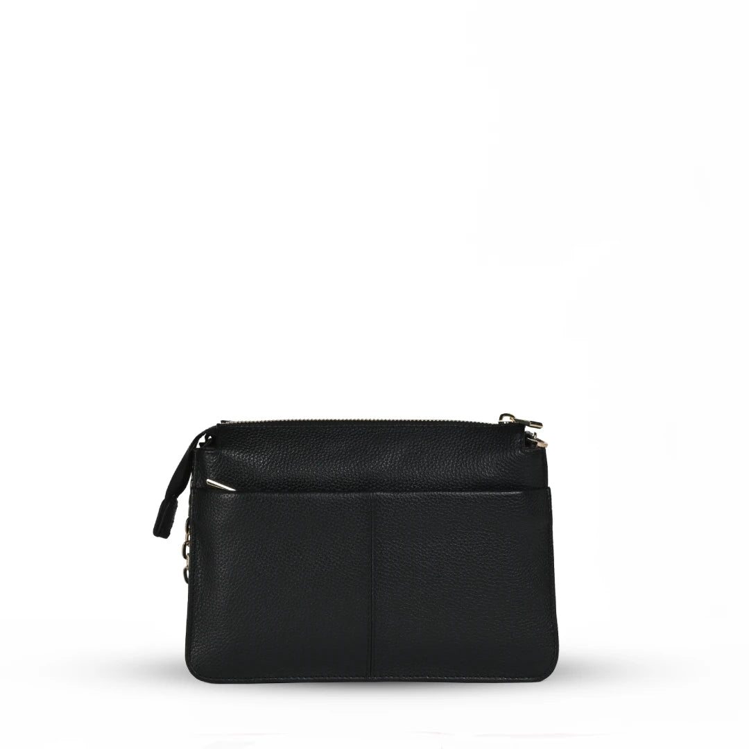 NUVE Genuine Leather Crossbody Bag for Female - Structured Hand Stiched - Black