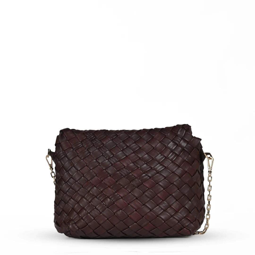 NUVE Genuine Leather Crossbody Bag for Female - Criss Cross Structured - Wine