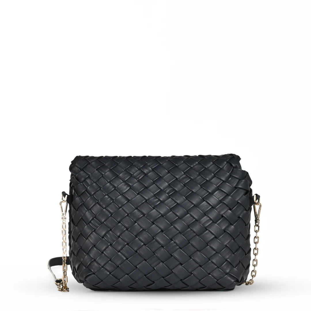 NUVE Genuine Leather Crossbody Bag for Female - Criss Cross Structured -Navy
