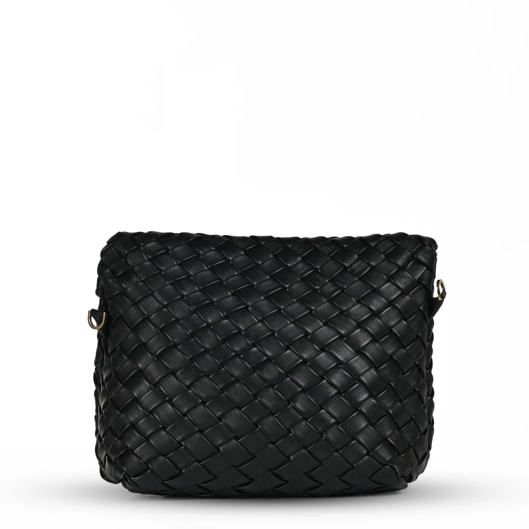 NUVE Genuine Leather Crossbody Bag for Female - Criss Cross Structured -Black