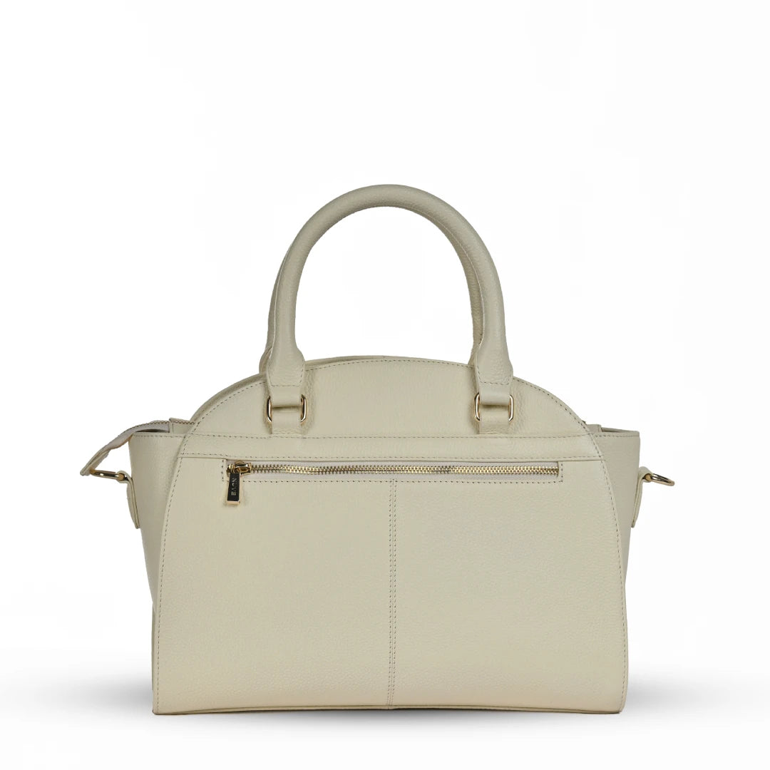 NUVE Genuine Leather Hand Bag for Female - Bucket Structured Everyday Ware - Stone