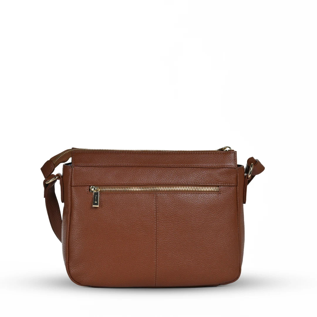 NUVE Genuine Leather Hand Bag for Female - Geometric Designed - Chestnut