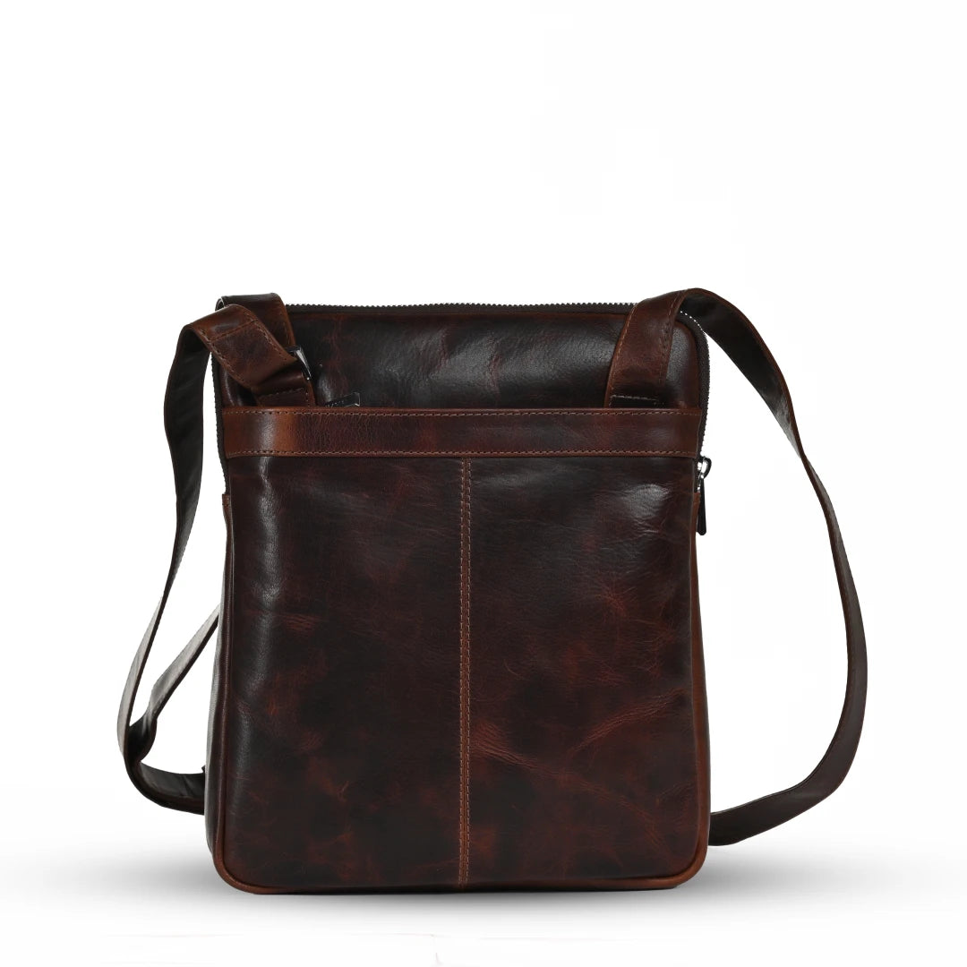 NUVE Genuine Leather Crossbody Bag for Men Small - Compact Messenger Bag- Brown