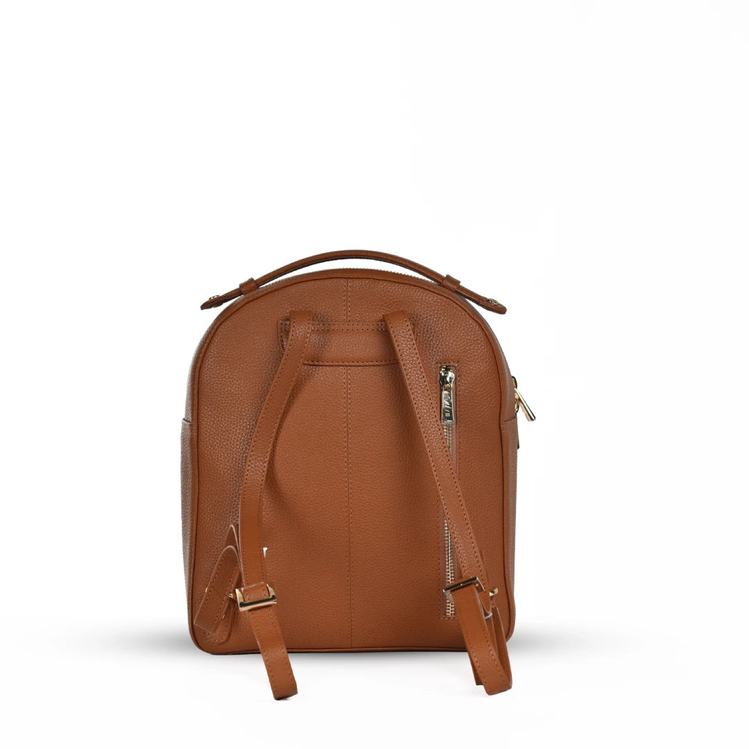 NUVE Genuine Leather Backpack for Female - Compact Ergonomic Structured - Caramel