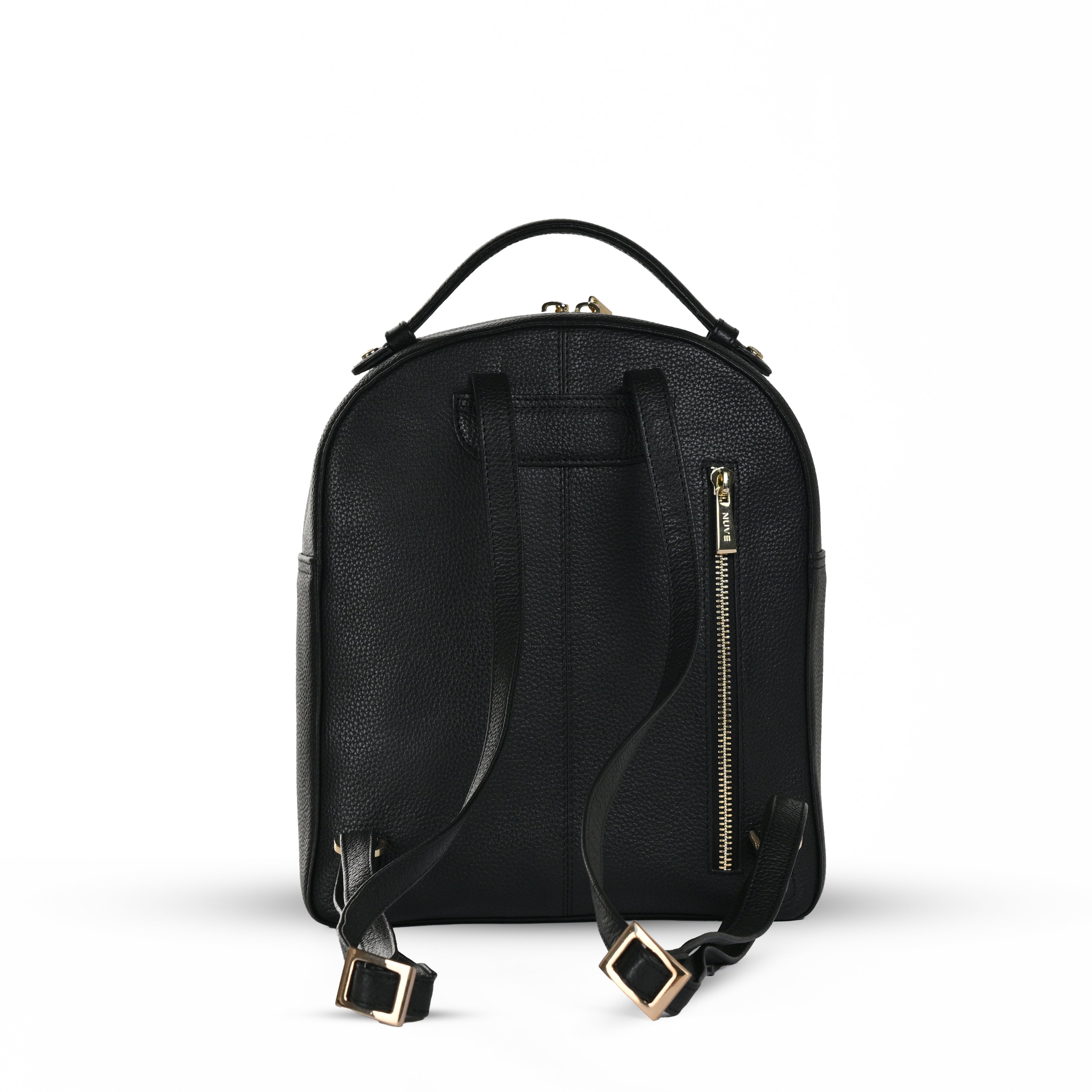 NUVE Genuine Leather Backpack for Female - Compact Ergonomic Structured - Black
