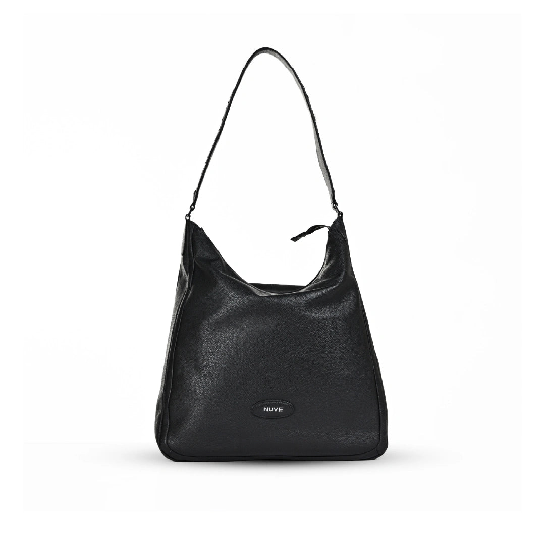 NUVE Genuine Leather Hobo Bag for Female - Structured for All Occasion - Black