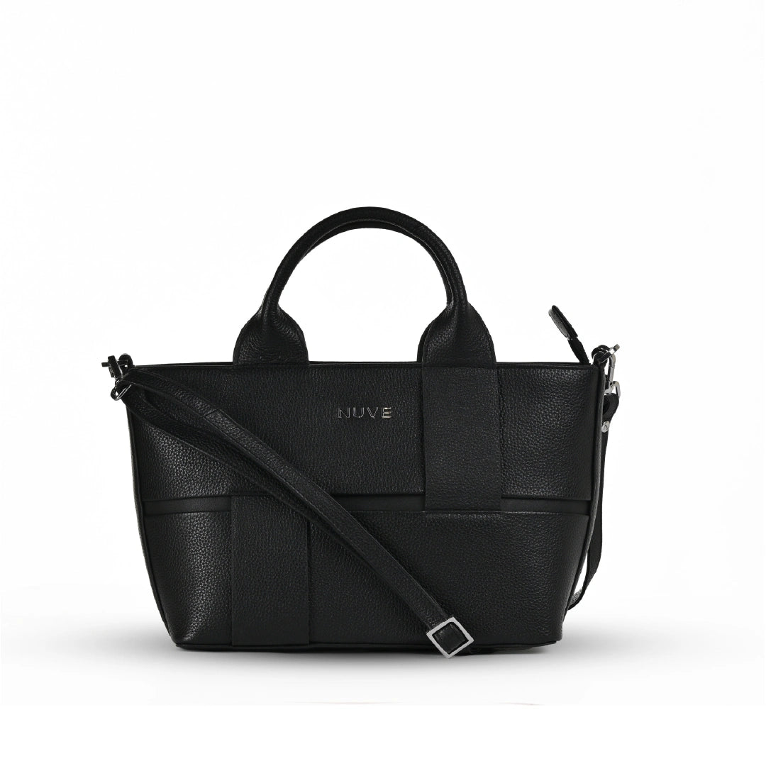 NUVE Genuine Leather Hand Bag for Female - Solid Structured - Black