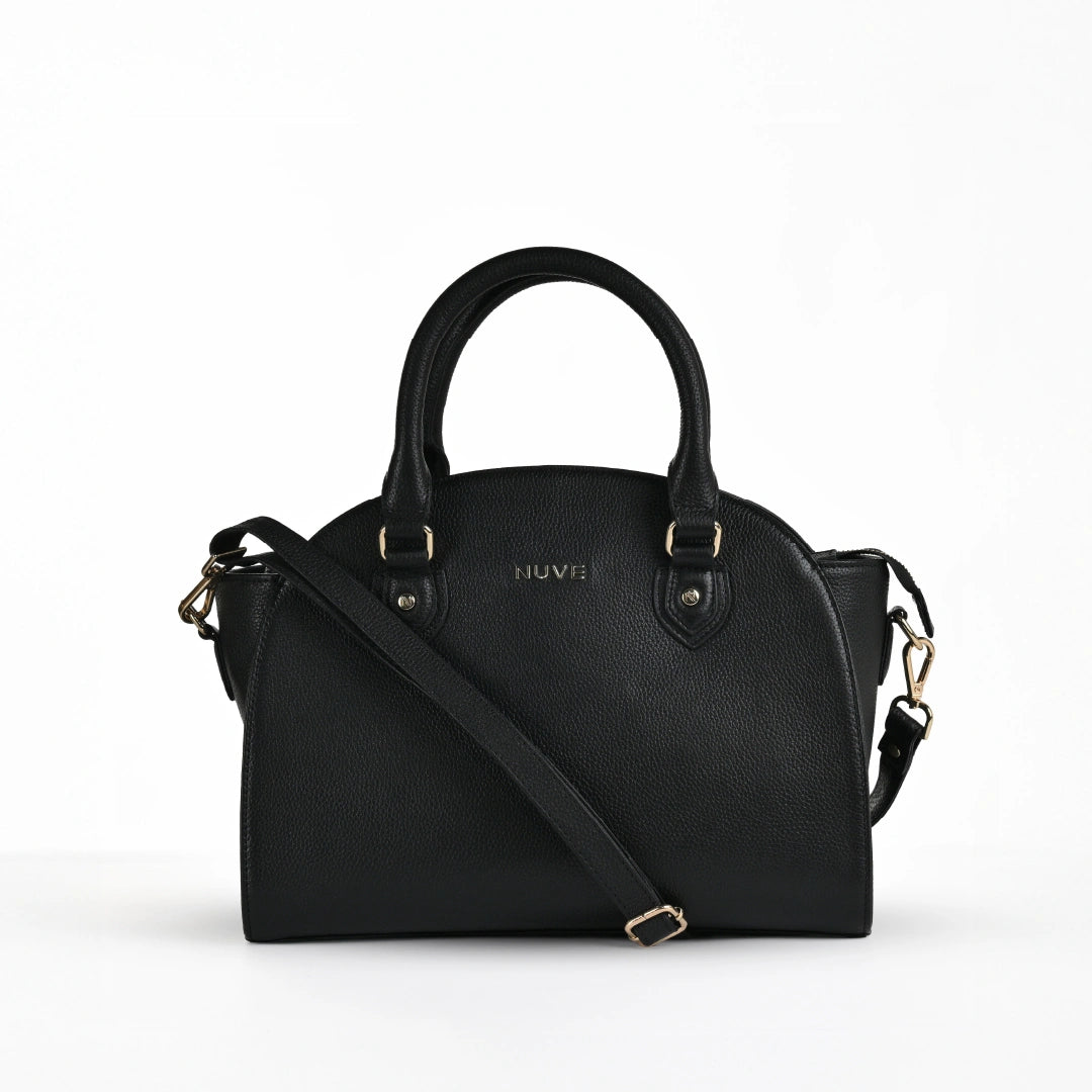 NUVE Genuine Leather Hand Bag for Female - Bucket Structured Everyday Ware - Black