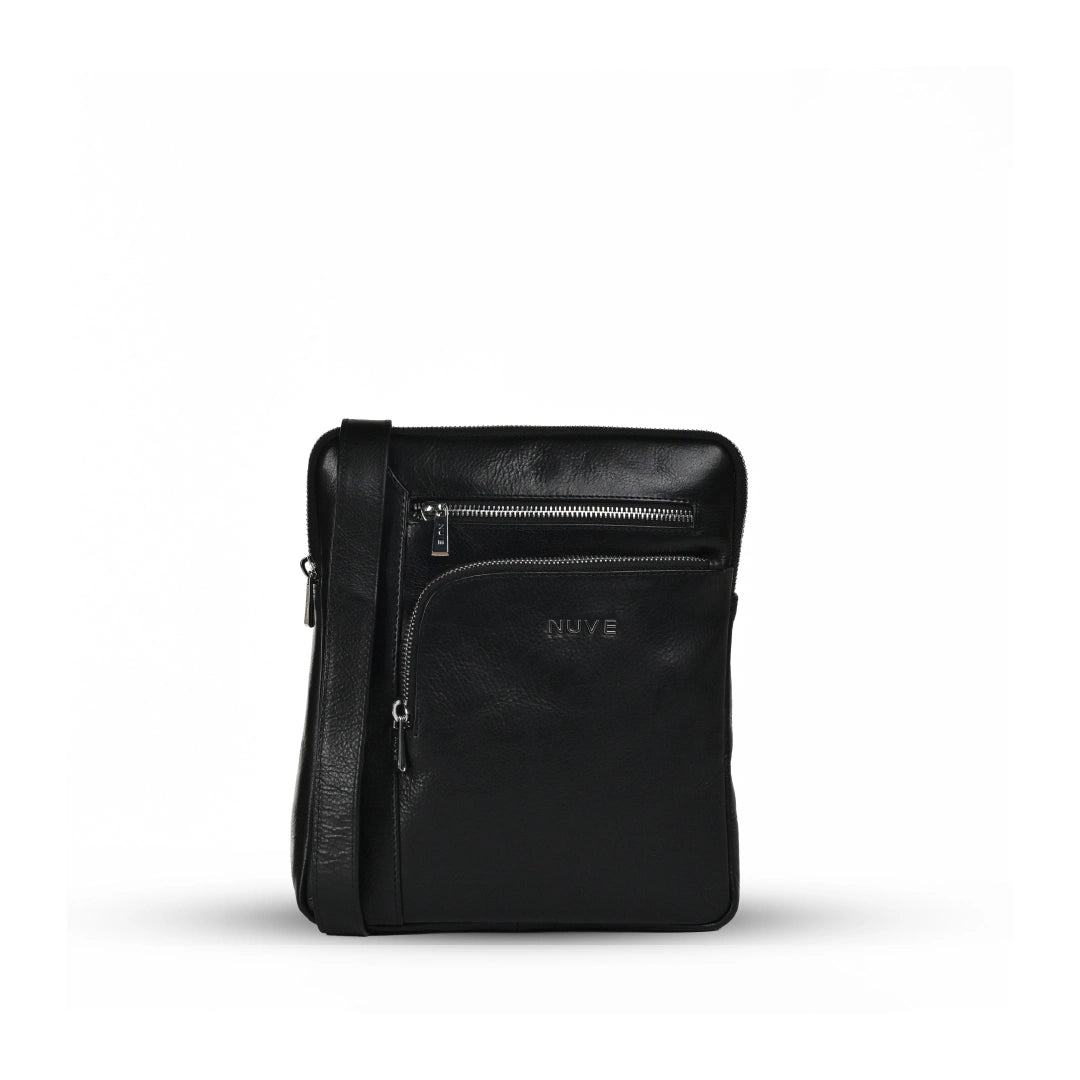 NUVE Genuine Leather Crossbody Bag for Men Small - Compact Messenger Bag- Black