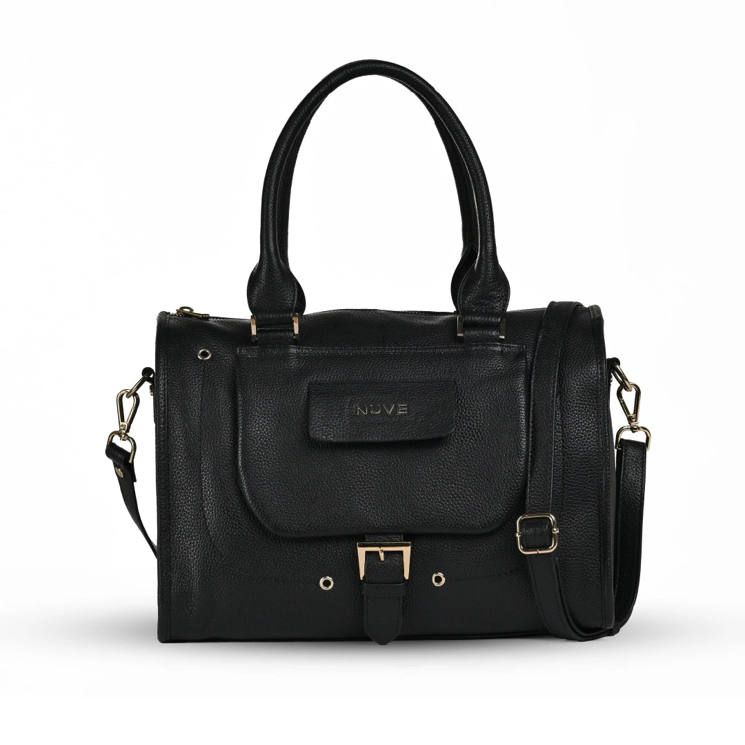 NUVE Genuine Leather Hand Bag for Female - Structured All Occasion - Black