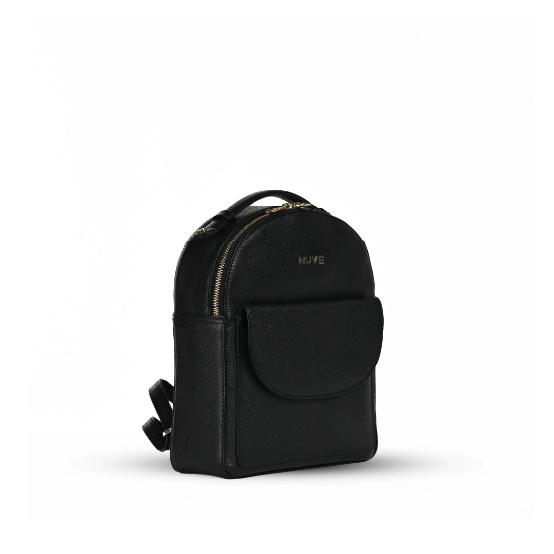 NUVE Genuine Leather Backpack for Female - Compact Ergonomic Structured - Black