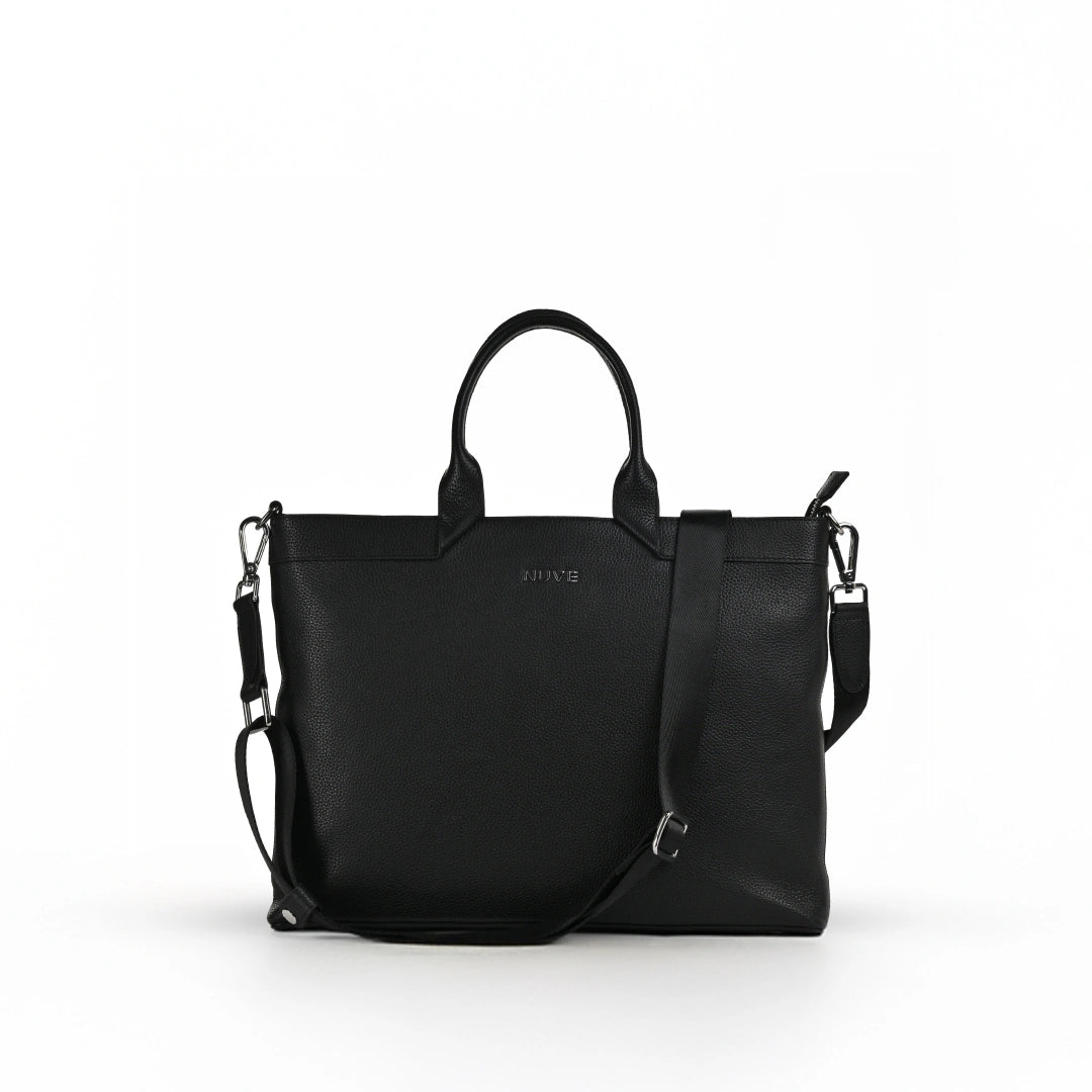 NUVE Genuine Leather Bag for Men - Corporate Structured Laptop Carrier - Black