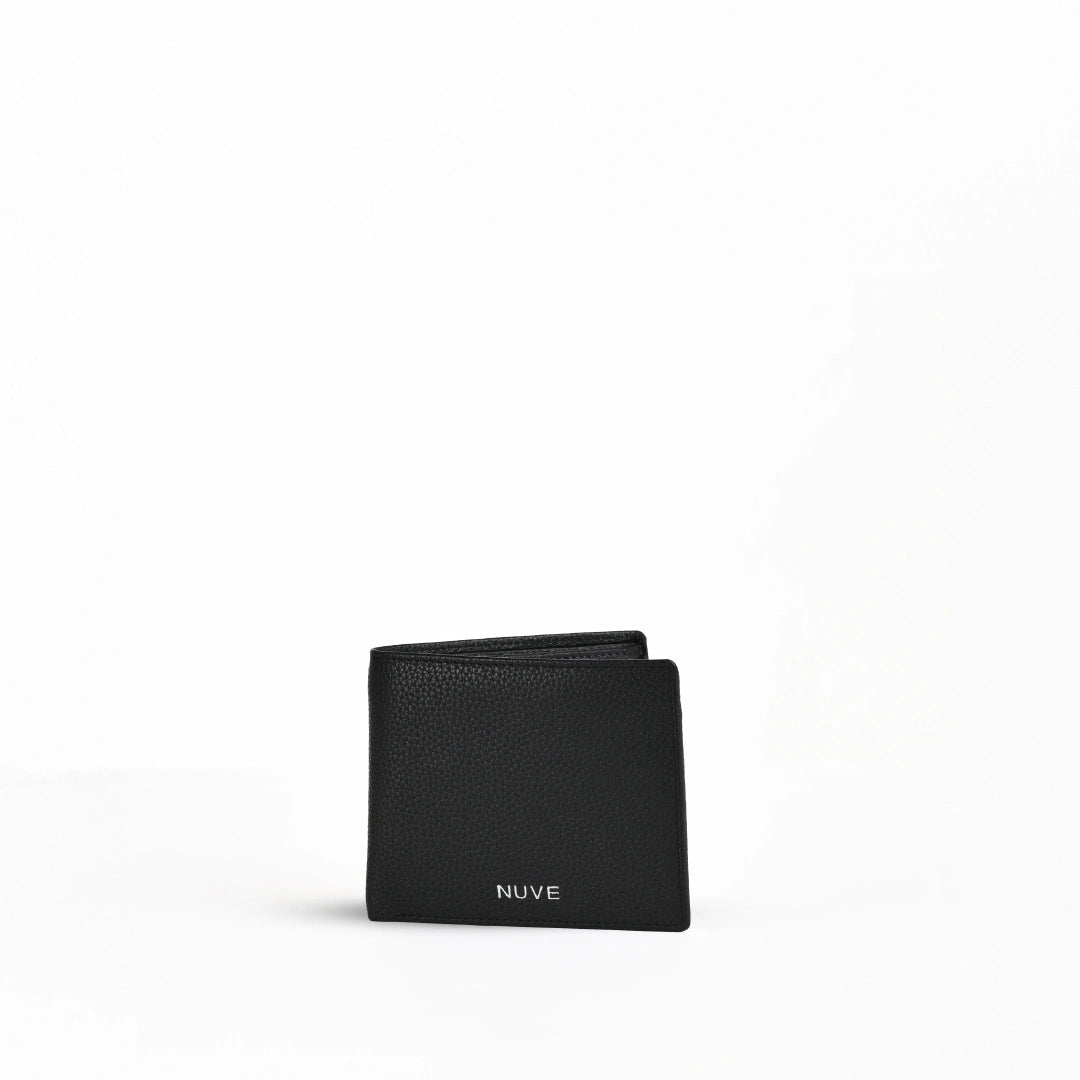 NUVE Genuine Leather Mens Wallet Rich Textured Bi-fold - Black