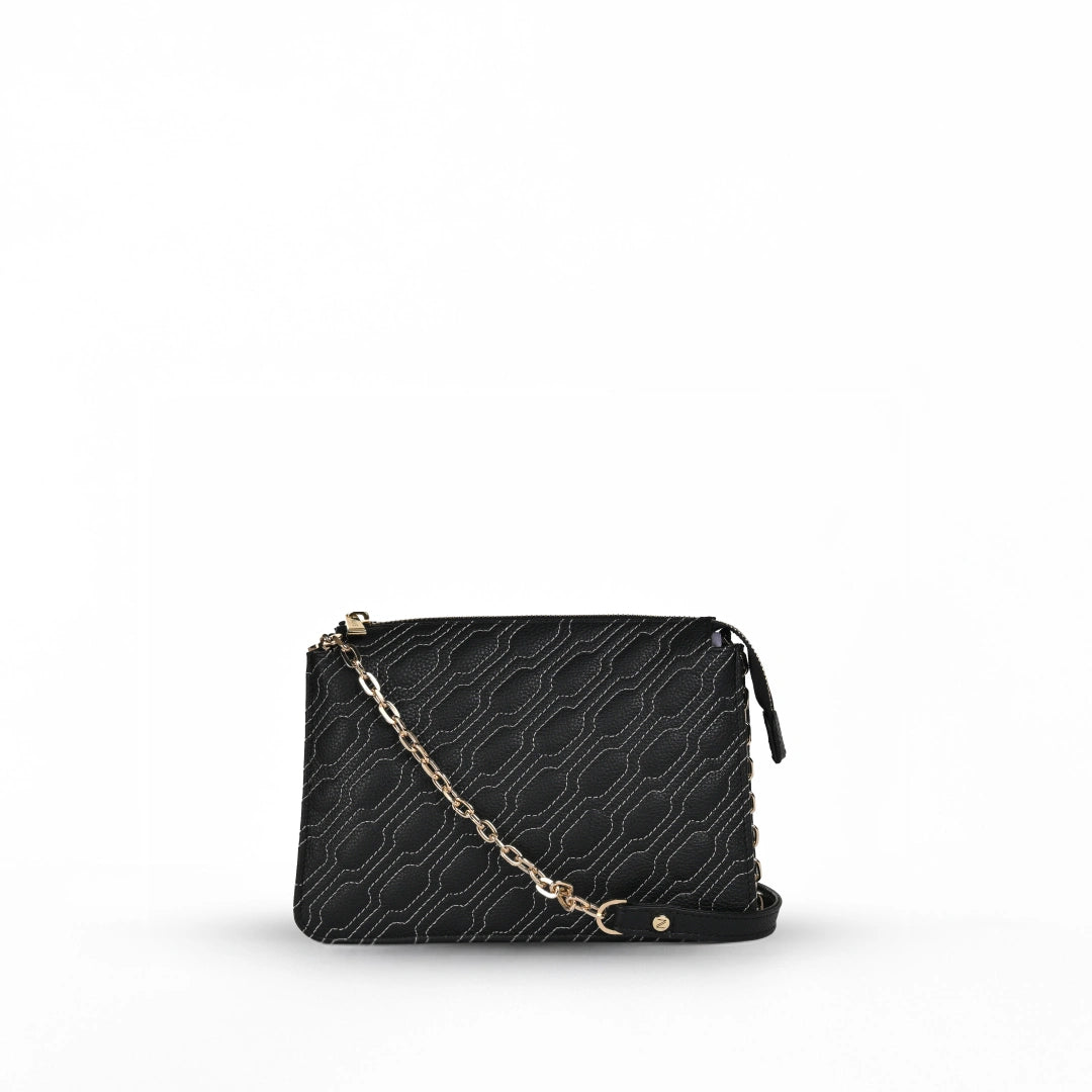 NUVE Genuine Leather Crossbody Bag for Female - Structured Hand Stiched - Black