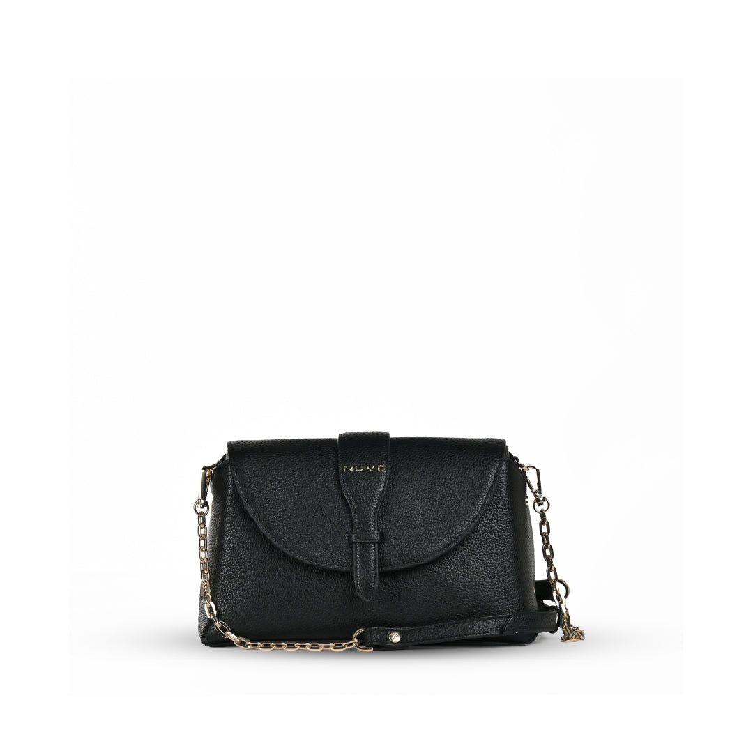 NUVE Genuine Leather Crossbody Bag for Female - Structured Polished - Black