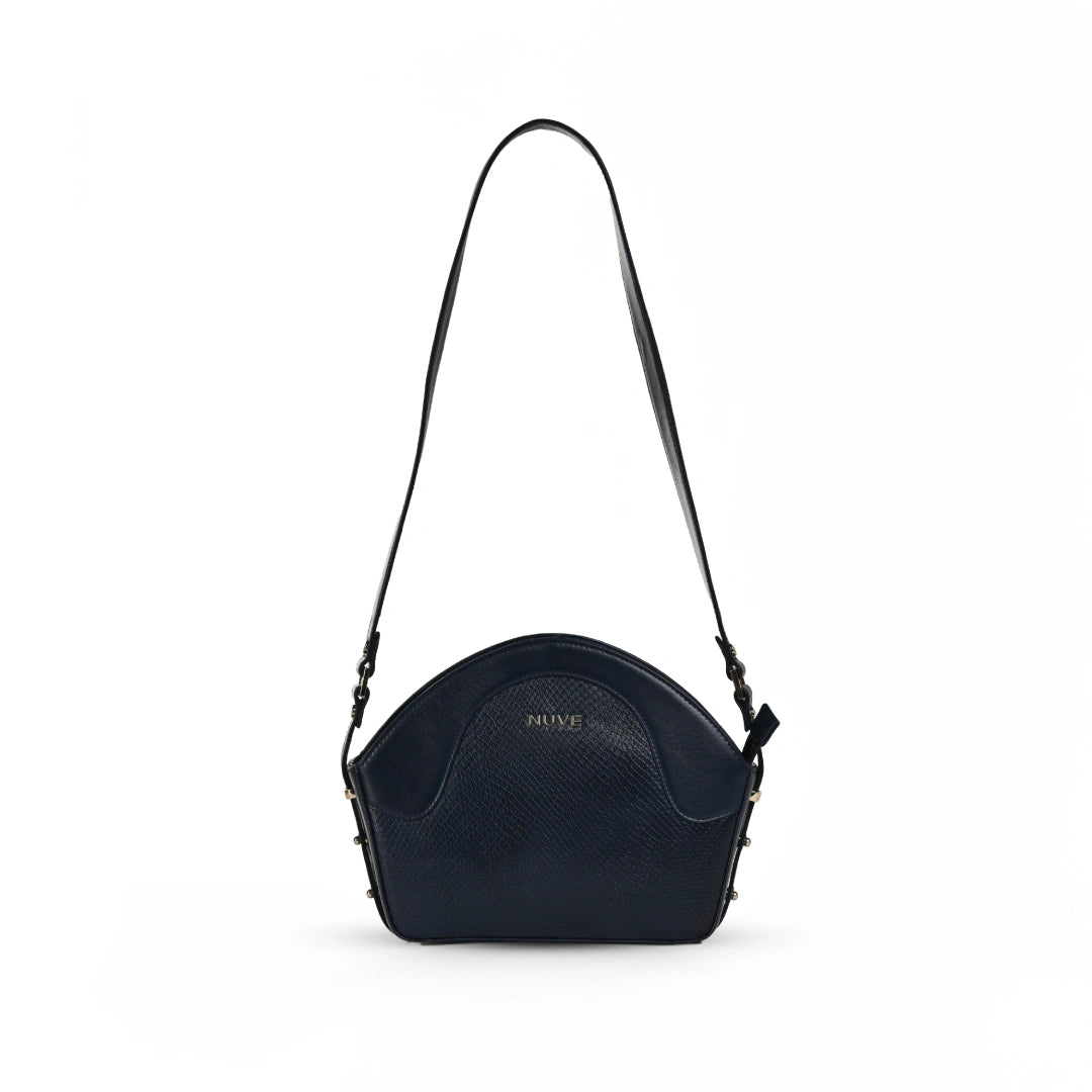 NUVE Genuine Leather Hand Bag for Female - Structured Rounded Top - Navy