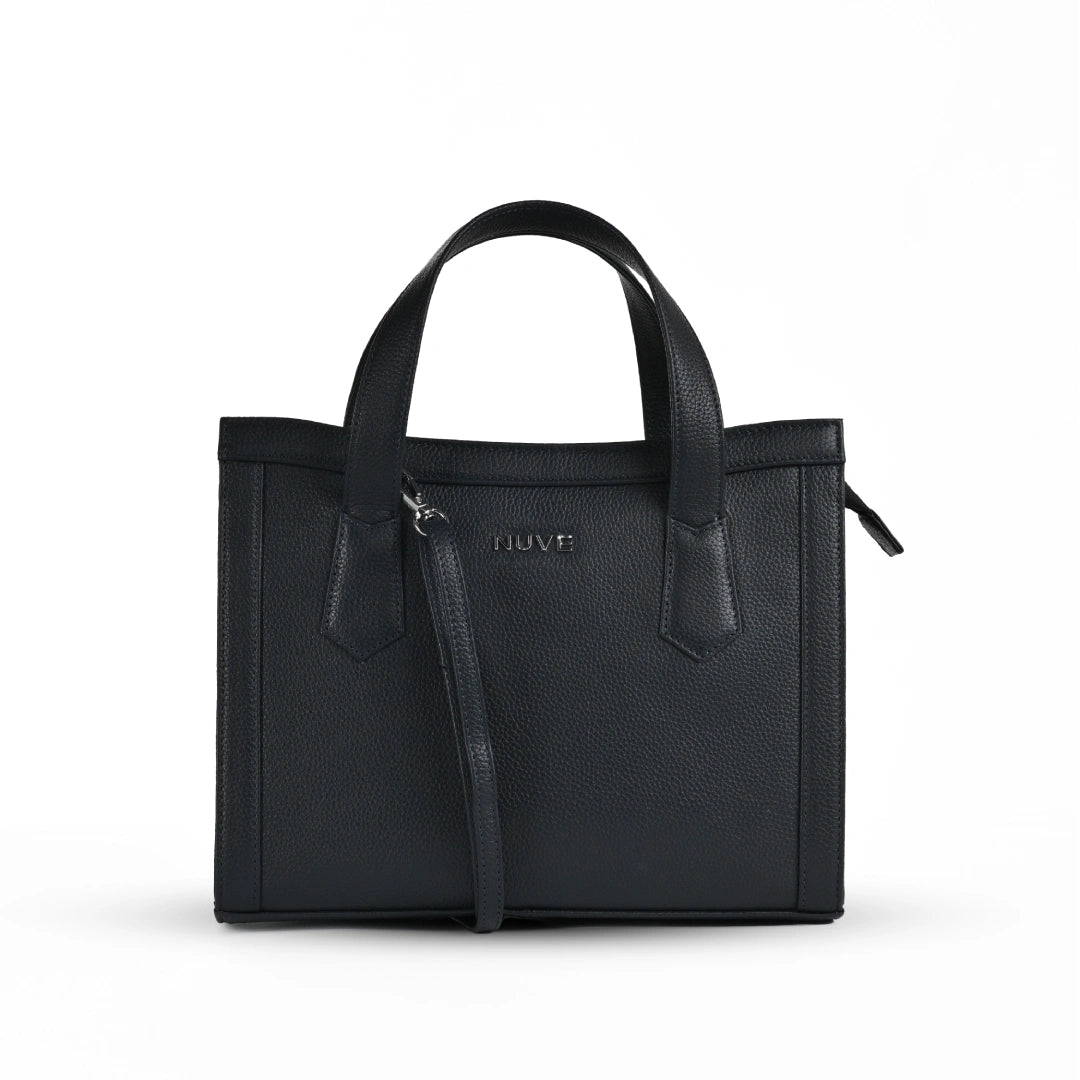 NUVE Genuine Leather Hand Bag for Female - Classic Structured Style - Navy
