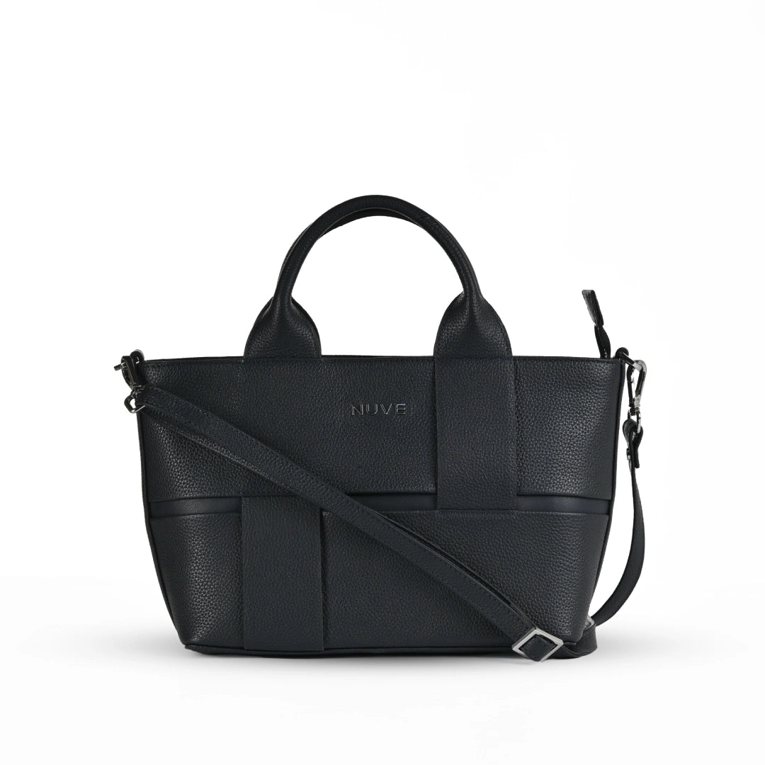 NUVE Genuine Leather Hand Bag for Female - Solid Structured - Navy