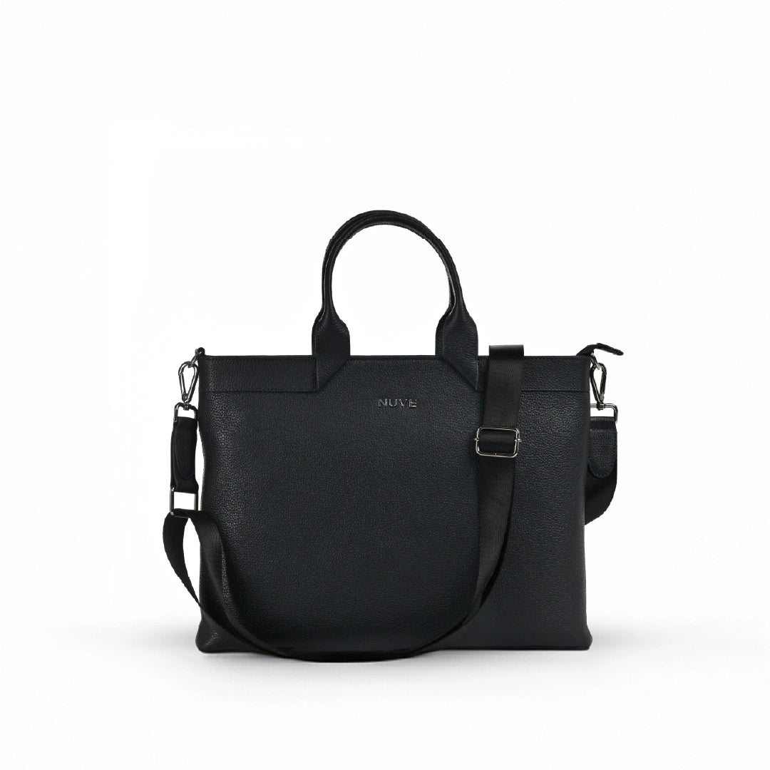 NUVE Genuine Leather Bag for Men - Corporate Structured Laptop Carrier - Navy