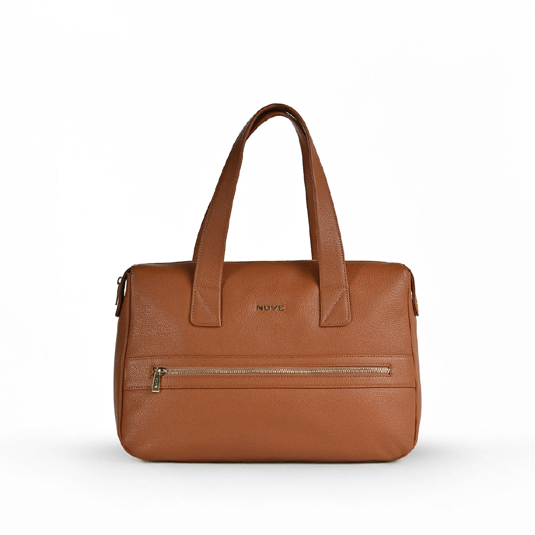 NUVE Genuine Leather Tote Bag for Female - Structured All Occassion - Caramel