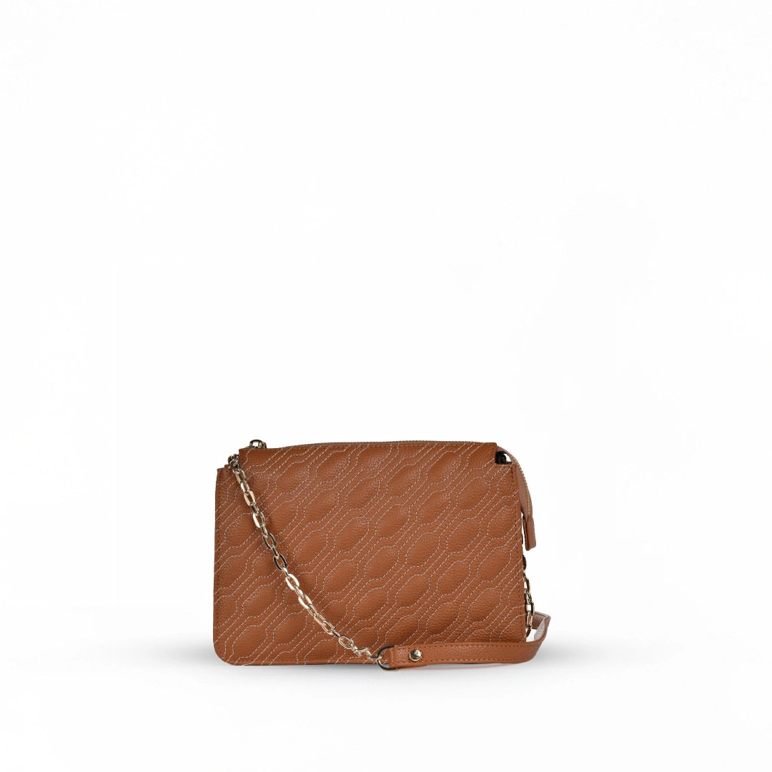 NUVE Genuine Leather Crossbody Bag for Female - Structured Hand Stiched - Caramel