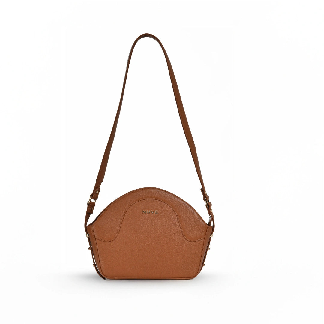 NUVE Genuine Leather Hand Bag for Female - Structured Rounded Top - V1 - Caramel