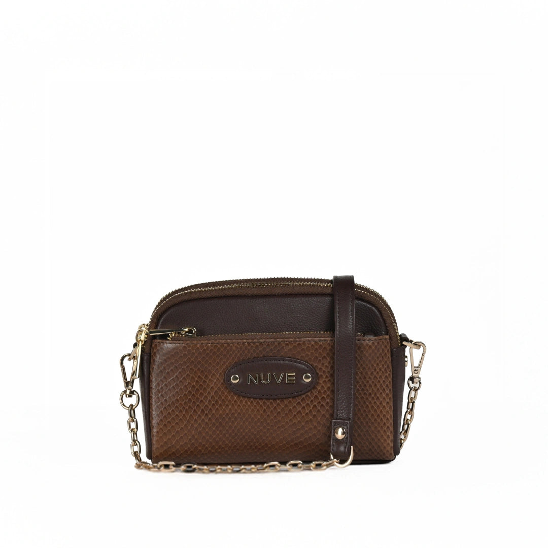 NUVE Genuine Leather Crossbody Bag for Female - Solid Structured All Day Wear - Brown