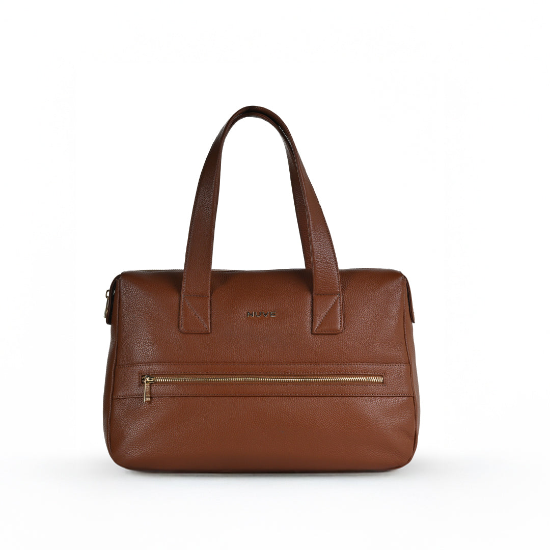 NUVE Genuine Leather Tote Bag for Female - Structured All Occassion -Chestnut